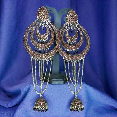 Shop Rubans Rose Gold Plated Stone Hanging Jhumka Earrings Online at Rubans